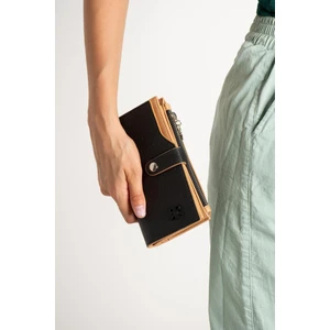 Paul Brand Siyah- Taba Baskı Desenli Kilit Detaylı 18 Bölmeli Kartlık Kadın Cüzdan 10X18CM PBU8020