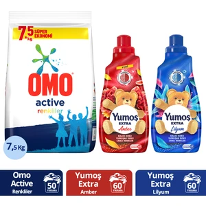 Toz Deterjan 7,5kgx1 + Yumoş Yumuşatıcı Amber 1440 Mlx1 + Yumoş Yumuşatıcı Lilyum 1440 Mlx1