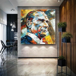 SML Tablo Mustafa Kemal Atatürk Karizma Bakışlı Portre Kanvas Tablo