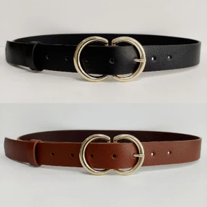 %100 Hakiki Deri 2'li Gold Tokalı Kadın Siyah Kemer KMRX1011