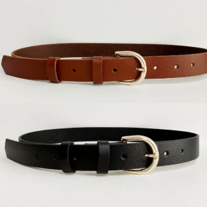 %100 Hakiki Deri 2'li Gold Tokalı Kadın Siyah - Taba Kemer KMRX1013