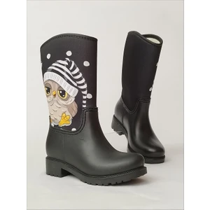 Sea & Blue Shoes Baykuş Baskılı Su Geçirmeyen Kız Çocuk Yağmur Çizmesi