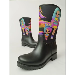 Sea & Blue Shoes Lol Bebek Baskılı Siyah Su Geçirmeyen Kız Çocuk Yağmur Çizmesi