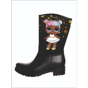 Sea & Blue Shoes Lol Bebek Angel Baskılı Tekli Siyah Su Geçirmeyen Kız Çocuk Yağmur Çizmesi