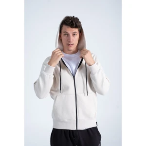 The Rule Erkek Bej Kapüşonlu Fermuarlı Içi Yumuşak Tüylü Basic Sweatshirt RF0308