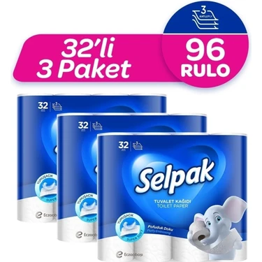 Selpak 3 Katlı Tuvalet Kağıdı 96 Rulo 32'li Paket Ekstra Yumuşak Ve