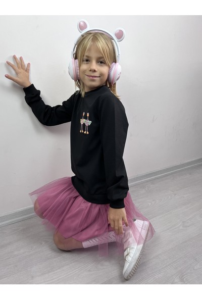 Gizli Saklı Butik Kız Çocuk Tütülü Koyu Lacivert Penye Elbise