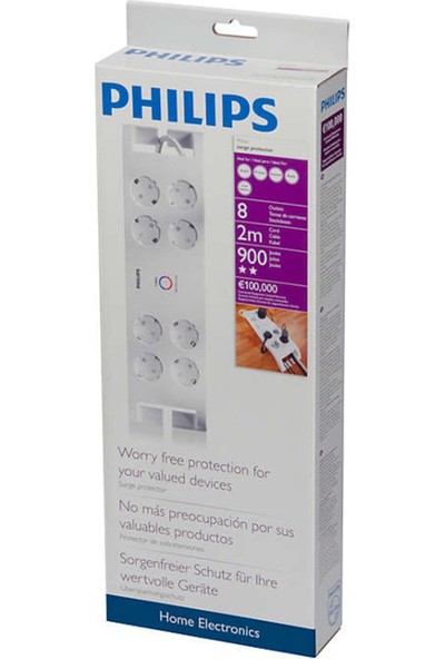 Philips SPN3080B 2 Metre 8'li Akım Korumalı Priz