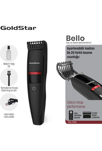 Goldstar Bello GS-7006 Kablosuz Şarjlı 20 Kademeli Saç ve Sakal Şekillendirici