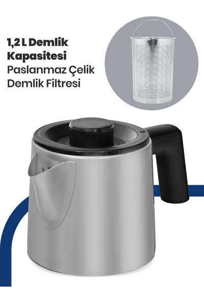 Akasya İnox XL 2200 Watt Patentli Damlatmayan Tasarımı Paslanmaz Çelik Çay Makinesi ve Su Isıtıcısı