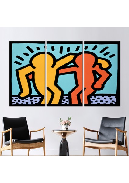 3 Parçalı Kanvas Tablo, Keith Haring Insanlara Sarılmak, Grafiti 3 Boyutlu Kanvas,