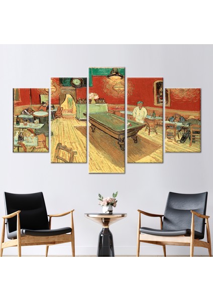 5 Parçalı Mix Kanvas Tablo, Van Gogh'un Gece Kafesi, Bilardo Masası Kanvas Baskı,