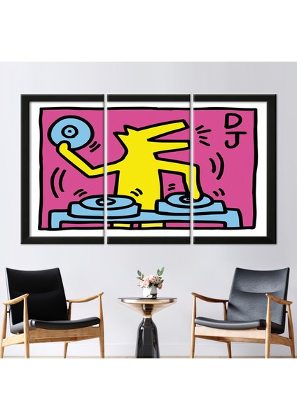 3 Parçalı Kanvas Tablo, Keith Haring Dj, Özet Dj Sanat, Müzik Lover Hediyesi Kanvas,
