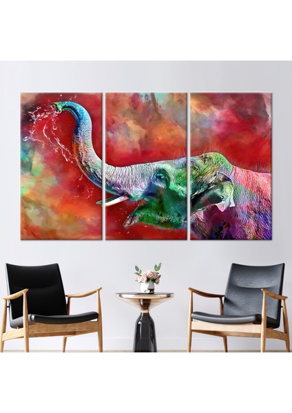 3 Parçalı Kanvas Tablo, Renkli Fil Kanvas Sanatı, Sevimli Fil Sanat Eseri,