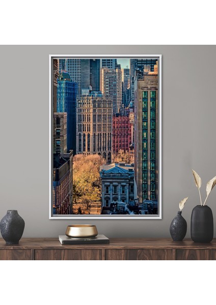 1 Parça Beyaz Çerçeveli Kanvas Tablo, New York Manhattan, New York Duvar Süsü,