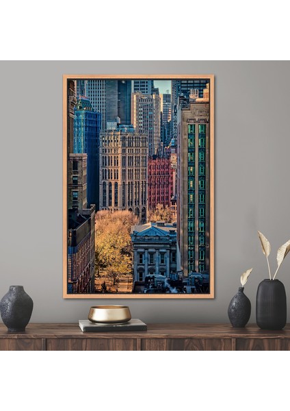 1 Parça Naturel Çerçeveli Kanvas Tablo, New York Manhattan, Times Meydanı Duvar Dekoru,