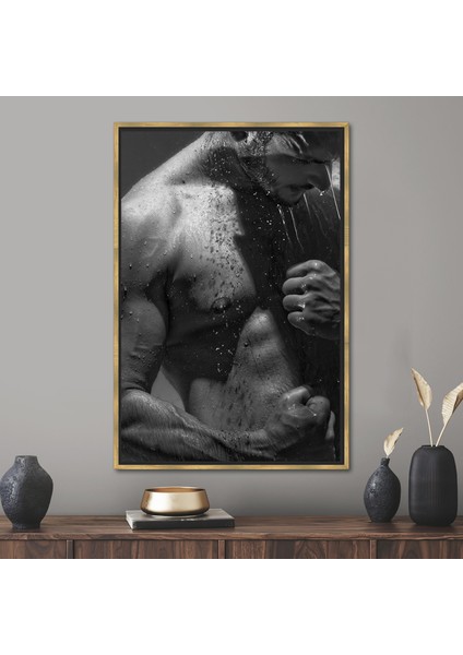 1 Parça Gold Çerçeveli Kanvas Tablo, Şehvetli Adam Fotoğrafı, Şehvetli Fotoğraf Duvar Dekoru,