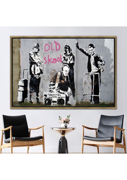 1 Parça Gold Çerçeveli Kanvas Tablo, Ikonik Banksy Old Skool Grannies, Resim Kanvas Sanatı,