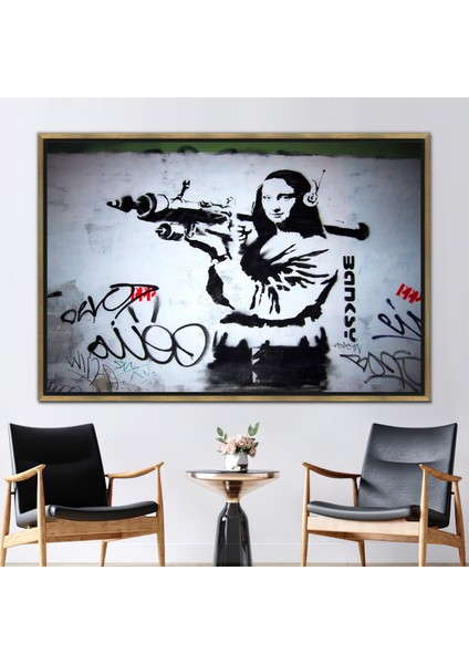 1 Parça Gold Çerçeveli Kanvas Tablo, Banksy Mona Lisa, Graffiti Baskılı, Banksy Kadın Kanvas Dekor,