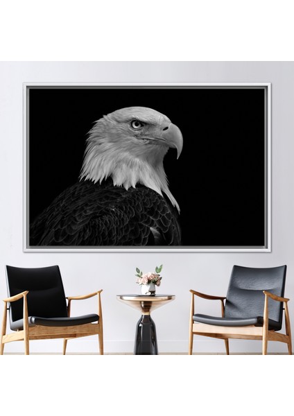 1 Parça Beyaz Çerçeveli Kanvas Tablo, Kartal Fotoğraf Baskısı, Hayvan Duvar Süsü, Eagle Kanvas Dekor