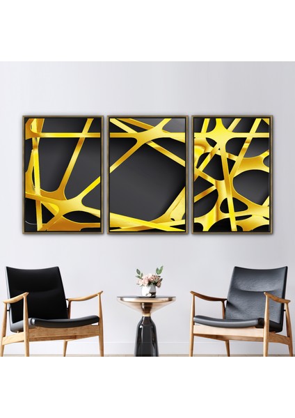 3 Parçalı Gold Çerçeveli Kanvas Tablo, 3d, Soyut Duvar Dekoru, Modern Sanat Eseri, Çağdaş Baskılı,