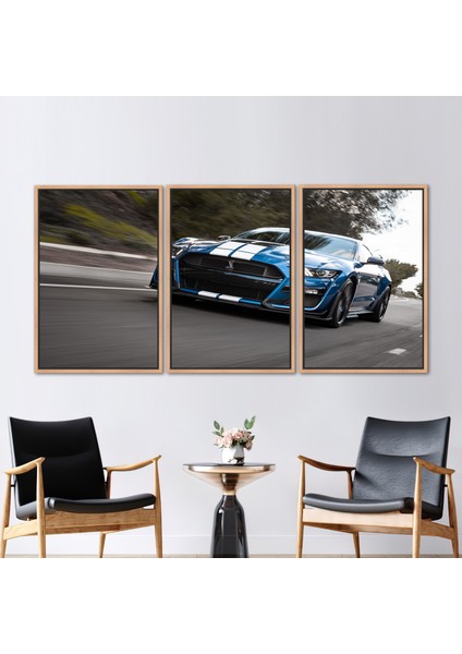 3 Parçalı Naturel Çerçeveli Kanvas Tablo, Shelby Cobra Kanvas, Mustang Fotoğraf Kanvas Poster,