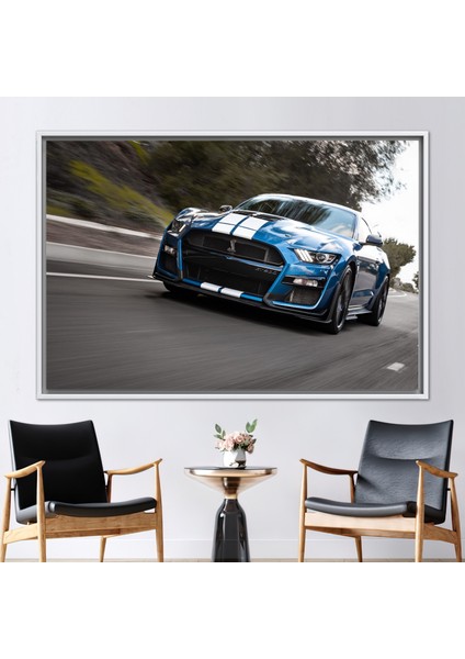 1 Parça Beyaz Çerçeveli Kanvas Tablo, Mustang Fotoğraf Baskılı, Ford Shelby Sanat,