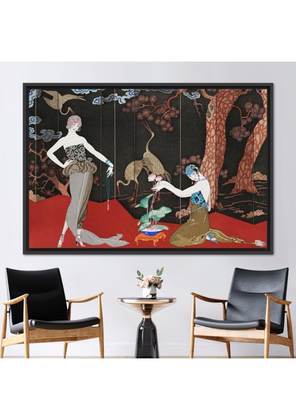 1 Parça Siyah Çerçeveli Kanvas Tablo, George Barbier Kanvas, Kadın Resim Posteri,