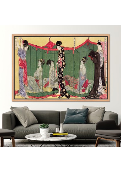 1 Parça Naturel Çerçeveli Kanvas Tablo, Utamaro Kitagawa Sanat Eseri, Utamaro Kitagawa Kanvas Poster