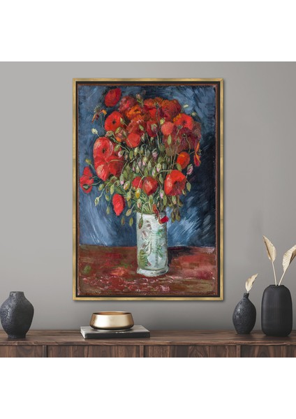 1 Parça Gold Çerçeveli Kanvas Tablo, Van Gogh Poppies Resim, Yağlı Boya Baskısı, Üreme Kanvas Dekor,