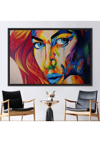 1 Parça Siyah Çerçeveli Kanvas Tablo, Soyut Kadın Resim, Kadın Portresi Sanat, Kadın Yüzü Kanvas,