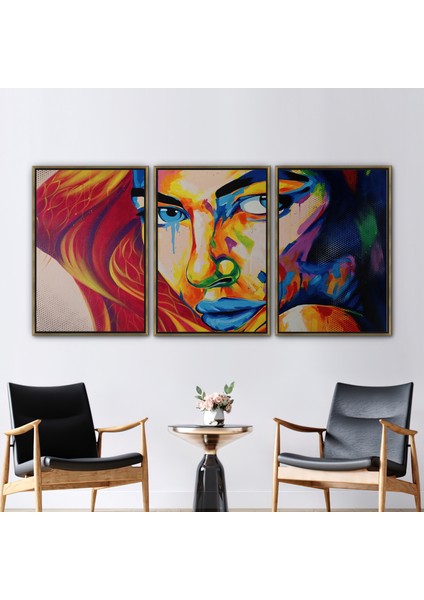 3 Parçalı Gold Çerçeveli Kanvas Tablo, Soyut Kadın Resim, Modern 3 Boyutlu Kanvas,