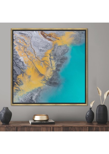 1 Parça Gold Çerçeveli Kanvas Tablo, Soyut Kıyıda Denize Buluşma, Soyut 3 Boyutlu Kanvas,