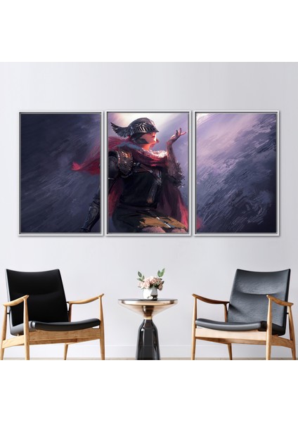 3 Parçalı Beyaz Çerçeveli Kanvas Tablo, Soyut Duvar Dekoru, Modern Duvar Süsü,