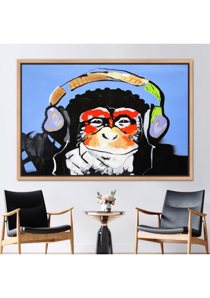 1 Parça Naturel Çerçeveli Kanvas Tablo, Maymun Resim Düşünmek, Müzik Lover Maymun Kanvas Dekor,