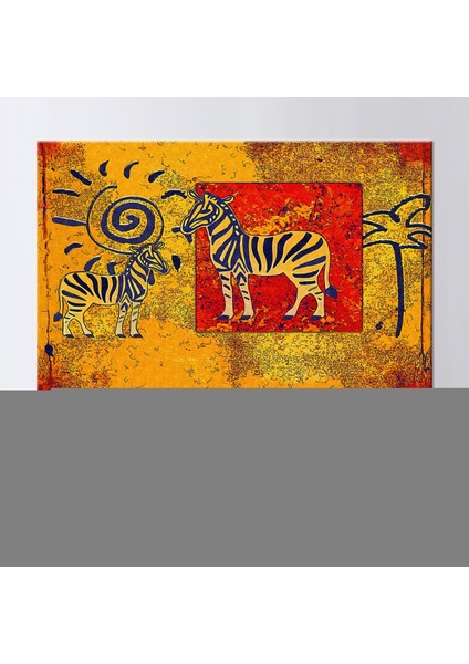 1 Parça Kanvas Tablo, Zebra Kanvas Poster, Güneş Çizimi 3 Boyutlu Kanvas, Iki Zebra Duvar Dekoru,