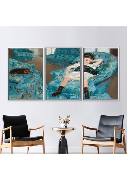 3 Parçalı Beyaz Çerçeveli Kanvas Tablo, Mavi Posteri, Üreme Kanvas Sanatı, Mary Cassatt Kanvas,