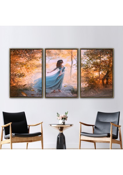 3 Parçalı Gold Çerçeveli Kanvas Tablo, Soyut Sanat Eseri, Modern Kanvas,