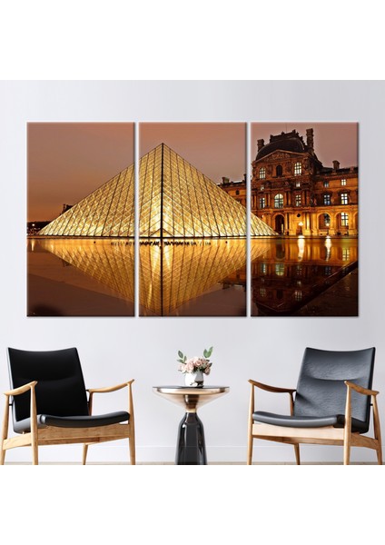 3 Parçalı Kanvas Tablo, Louvre Müzesi, Fransa 3 Boyutlu Kanvas, Louvre Müzesi Kanvas Dekor,