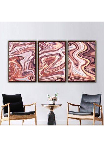 3 Parçalı Gold Çerçeveli Kanvas Tablo, Pembe Tonlar Duvar Sanatı, Pembe Sanat,