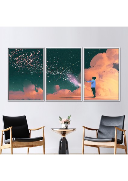 3 Parçalı Beyaz Çerçeveli Kanvas Tablo, Fenerli Çocuk, Modern Kanvas Baskı, Çağdaş Kanvas,