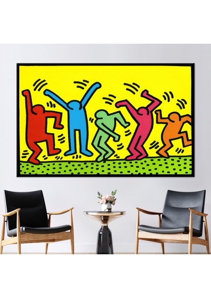 1 Parça Kanvas Tablo, Keith Haring Dans Insanlar, Amerikan Sokak Sanatı Kanvas,