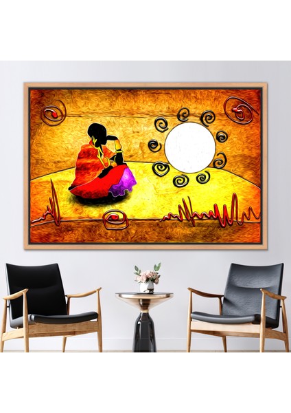 1 Parça Naturel Çerçeveli Kanvas Tablo, Afrikalı Kadın Resim, Çöl Manzarası Sanat Eseri,