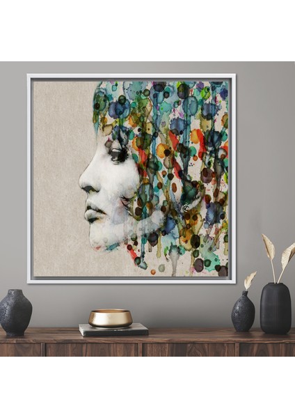 1 Parça Beyaz Çerçeveli Kanvas Tablo, Yüz Sanat, Kız Kanvas Sanatı, Portre Posteri, Kadın Kanvas San