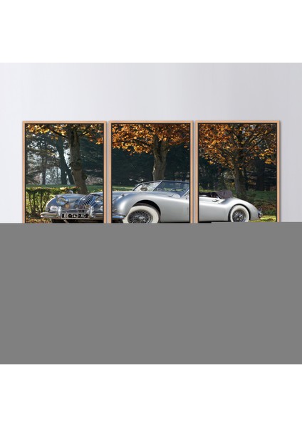 3 Parçalı Naturel Çerçeveli Kanvas Tablo, Araba Lover Hediyesi Sanat, Vintage Araba Sanat,