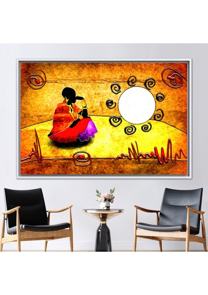 1 Parça Beyaz Çerçeveli Kanvas Tablo, Afrikalı Kadın Resim, Çöl Manzarası Kanvas Poster,