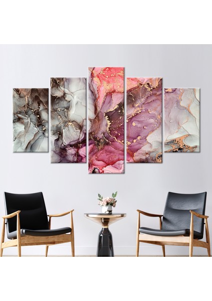 5 Parçalı Mix Kanvas Tablo, Pembe ve Gri Mermer, Mermer Kanvas Poster, Lüks Mermer Hediye Kanvas,