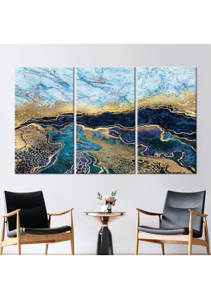 3 Parçalı Kanvas Tablo, Mermer Sanat Eseri, Soyut Mermer 3 Boyutlu Kanvas, Altın Hediye Kanvas,