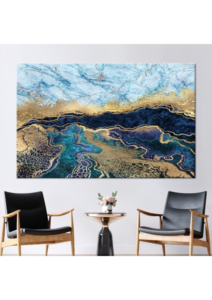 1 Parça Kanvas Tablo, Mermer Sanat, Mavi Mermer Sanat, Soyut Kanvas Dekor, Altın Mermer Kanvas Baskı