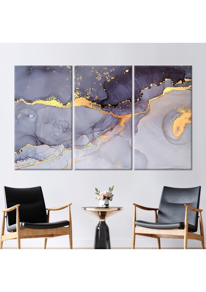 3 Parçalı Kanvas Tablo, Mor ve Altın Mermer, Modern 3 Boyutlu Kanvas, Lüks Mermer Kanvas,